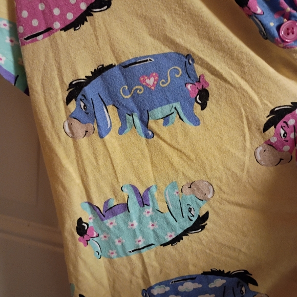2/$10 Eeyore Disney Colorful Animal Print Yellow Pajama Top Large - Picture 3 of 8